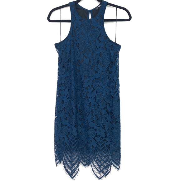 Express Dresses & Skirts - EXPRESS Lace Sheath Blue/Black Mini Dress XS